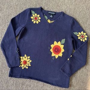 •Vintage• 90’s Woven Sunflower Pullover Sweater